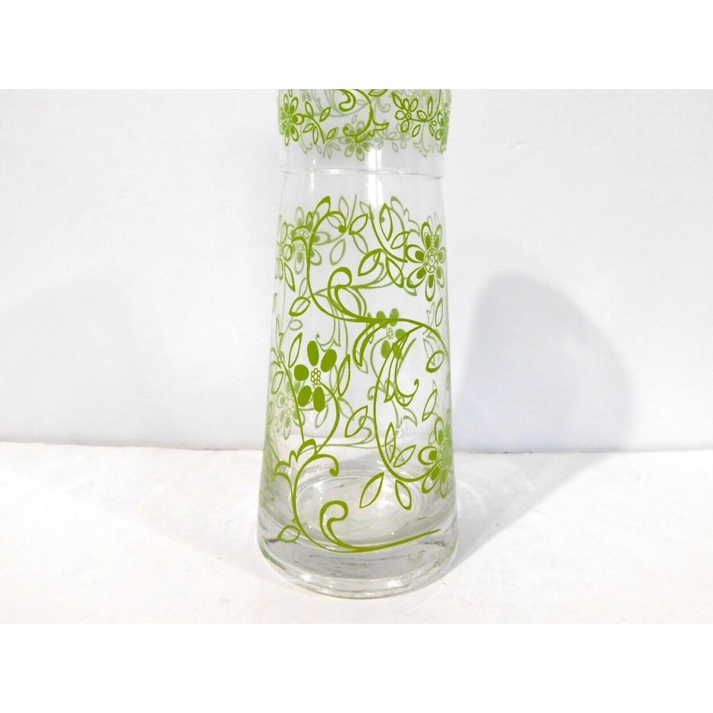 Vintage MCM Bedside Water Carafe and Cup Glass Tumbler  Set Green Clear Retro - Picture 4 of 10